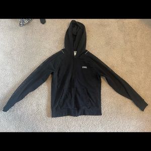 Pink sweater with lace on arms and rhinestones on back